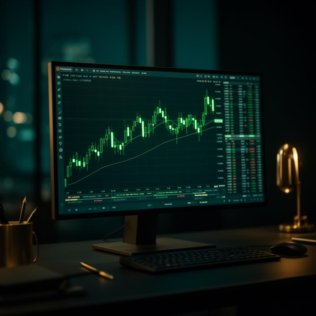 Trading terminal showing live candlestick charts and order book